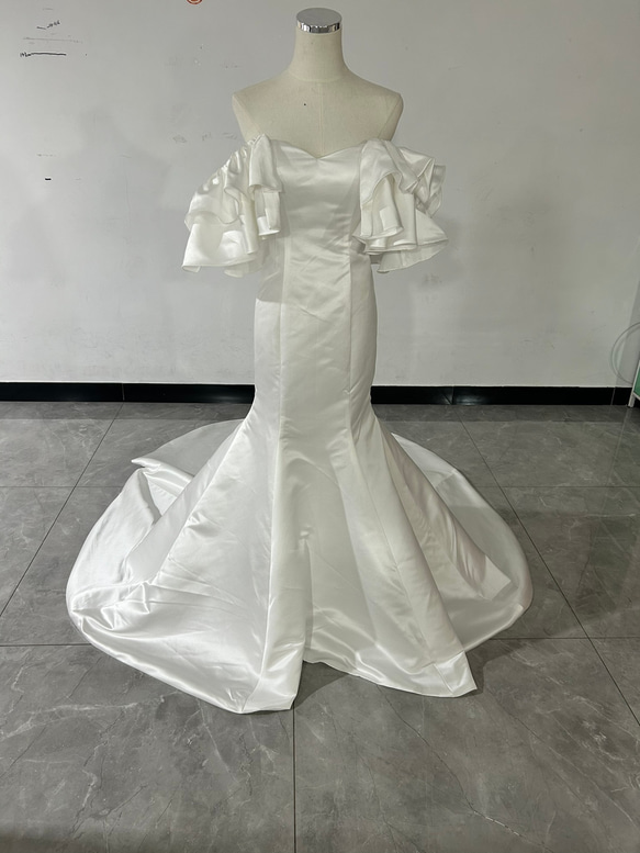エレガント ウエディングドレス ホワイト ベアトップ マーメイドライン 取り外し袖 結婚式/披露宴 2枚目の画像