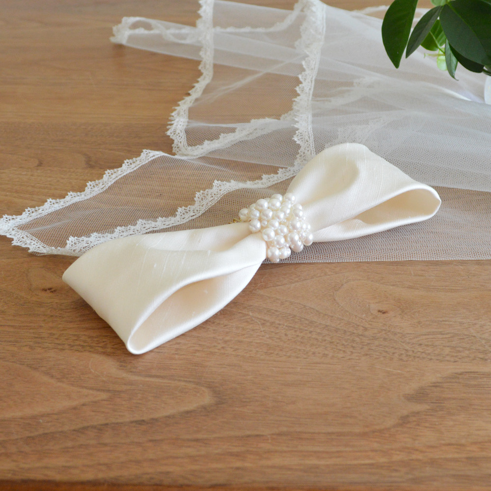 ウェディング リボンボンネ＊シルクシャンタン生地 ヘッドアクセサリー ヘッドドレス ブライダル 結婚式