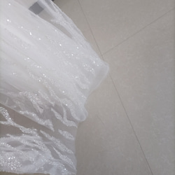 華麗米白色一字肩連身裙，露背，閃閃發光的手工串珠，婚宴/鋼琴音樂會 第5張的照片