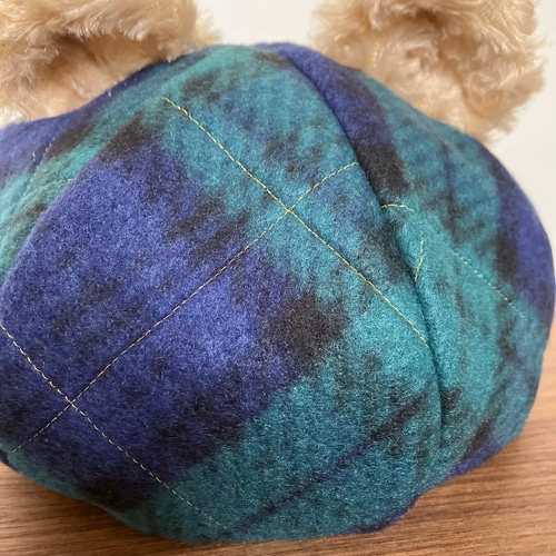 クリスマスカラー タータンチェックのテディベアベレー帽（くま耳帽子