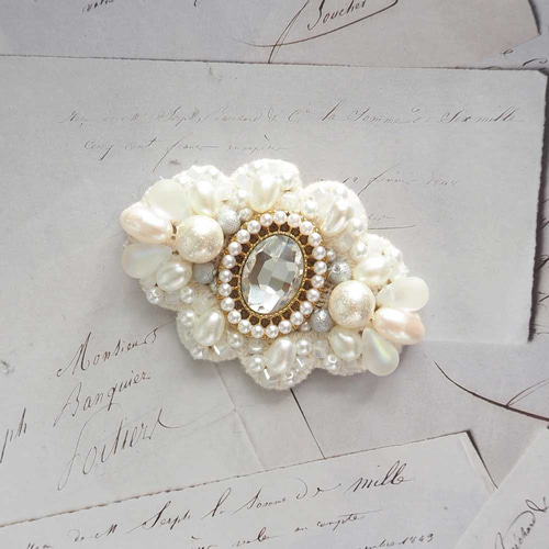 アンティーク調パールオーバルブローチ｜マグネット変更可／上品ビーズ