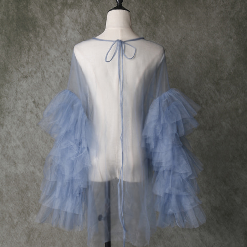 送料無料！パステルブルーボレロ ラッフルモチーフのチュールトップス  