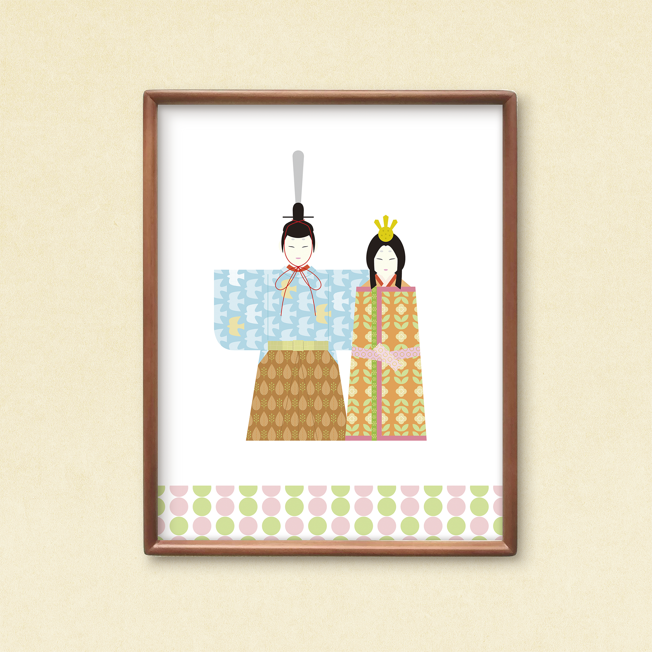 2点限定　北欧柄のおひなさま＿インチサイズ額装