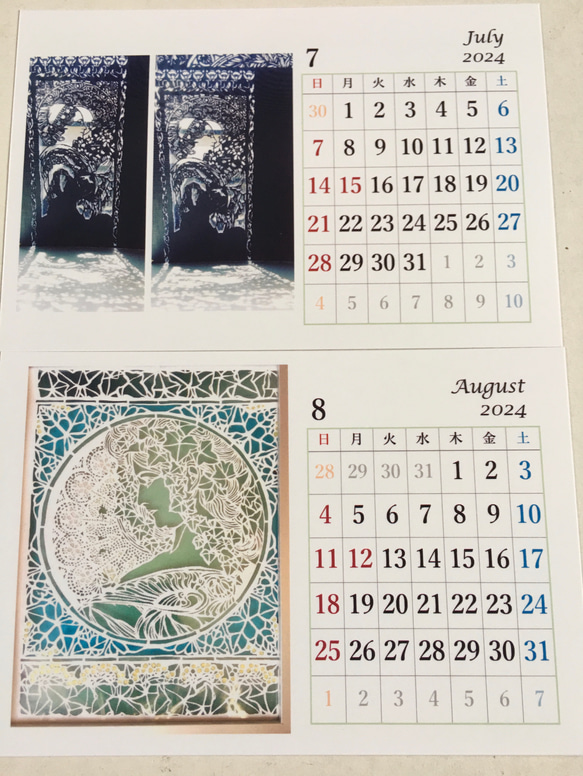 切り絵　2024 年卓上カレンダー(ミューシヤ) 5枚目の画像