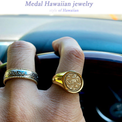 ハワイアンジュエリー リング レディース メンズ シルバー K14イエローゴールドコーティング インスタ 2枚目の画像