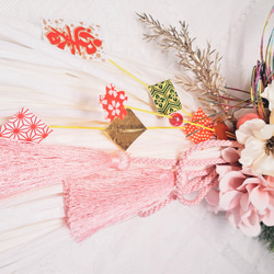 和紙しめ縄のお正月飾り(アーティフィシャルフラワー使用、43cm) 7枚目の画像