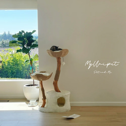 無垢材キャットタワー 北欧風 木製 天然木 ペット家具 キャットベッド