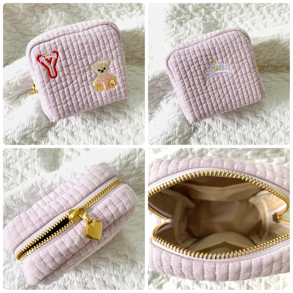 Sサイズ　Princess font  Princess bear minipouch   ヌビ　刺繍　プリンセス　くま 6枚目の画像