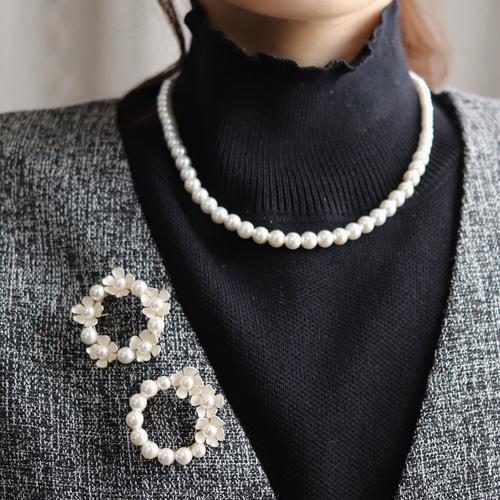 選べる・白花パールブローチ＋パールネックレスのセット ブローチ MI.f