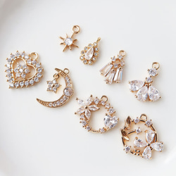 14KGF☆ジルコニア チャーム パーツ 花 星 月 雫 しずく ドロップ