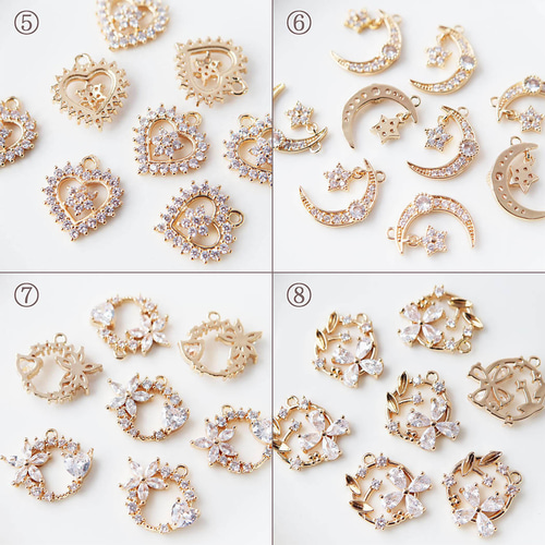 14KGF☆ジルコニア チャーム パーツ 花 星 月 雫 しずく ドロップ