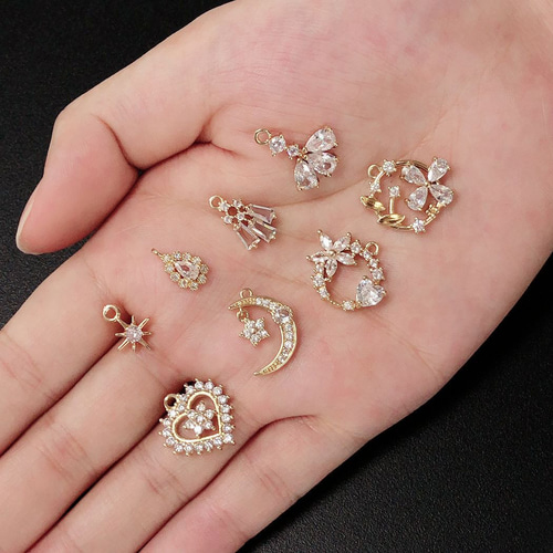 14KGF☆ジルコニア チャーム パーツ 花 星 月 雫 しずく ドロップ