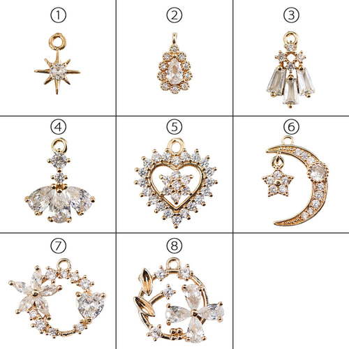 14KGF☆ジルコニア チャーム パーツ 花 星 月 雫 しずく ドロップ