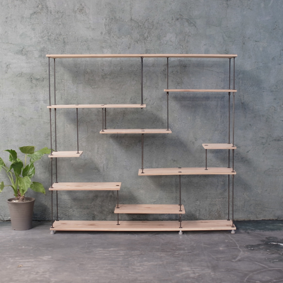 SALE【即納】wood iron shelf 1150*1200*225〈ナチュラル色〉 2枚目の画像