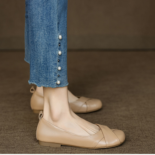 フラットシューズ レディース靴 パンプス レザー スリッポン スクエア