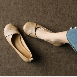 フラットシューズ レディース靴 パンプス レザー スリッポン スクエア