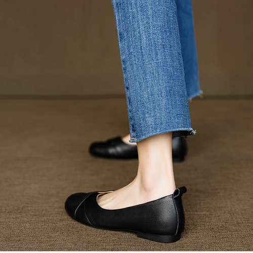 フラットシューズ レディース靴 パンプス レザー スリッポン スクエア