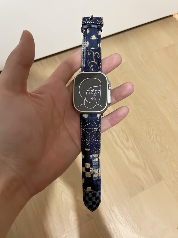 アップルウォッチバンド Apple Watch バンド オリジナルデザイン 手縫い製作 青 高級天然素材 本革 7枚目の画像