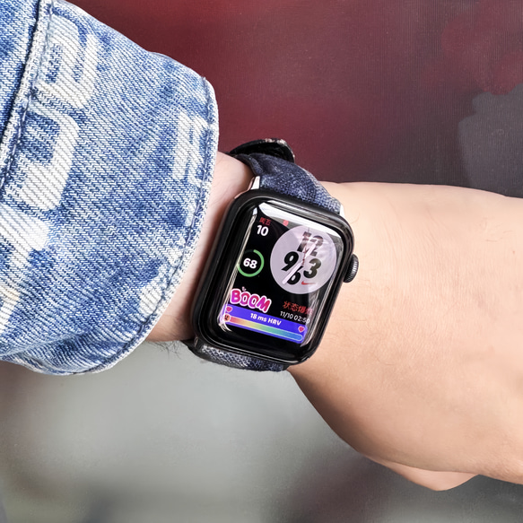 アップルウォッチバンド Apple Watch バンド オリジナルデザイン 手縫い製作 青 高級天然素材 本革 3枚目の画像