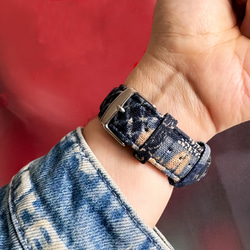 アップルウォッチバンド Apple Watch バンド オリジナルデザイン 手縫い製作 青 高級天然素材 本革 4枚目の画像