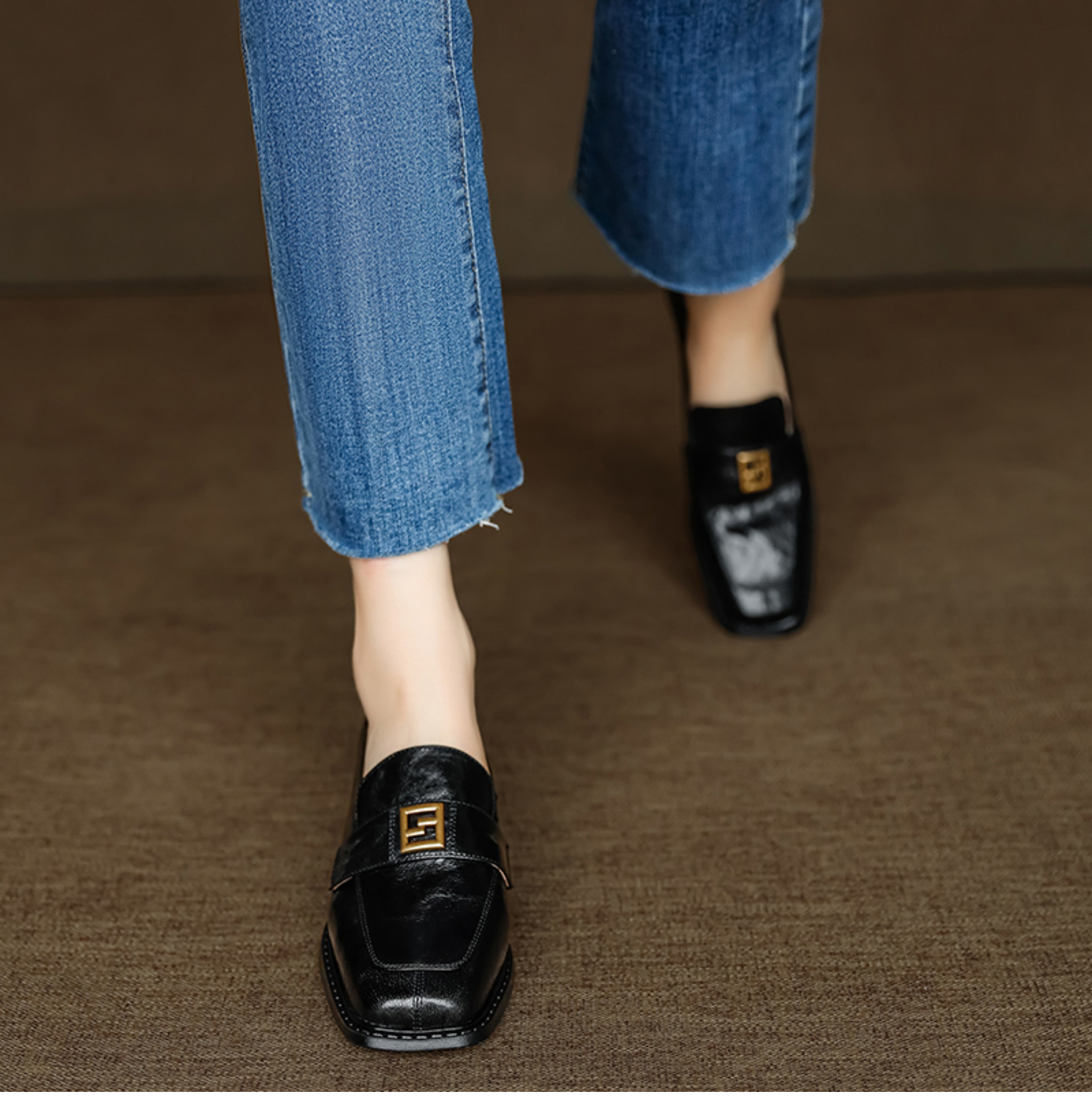 ローファー ヒール スクエアトゥ 大人 シューズ パンプス 通学 通勤 シンプル かっこいい スーツ オフィス 年末年始