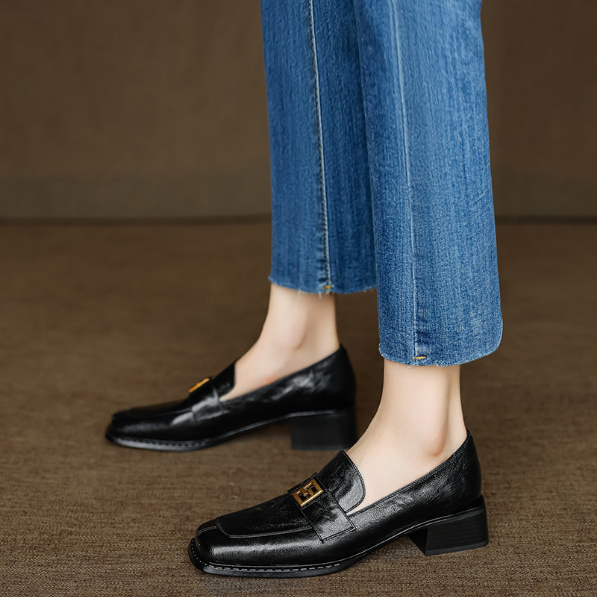 ローファー ヒール スクエアトゥ 大人 シューズ パンプス 通学 通勤 シンプル かっこいい スーツ オフィス 年末年始