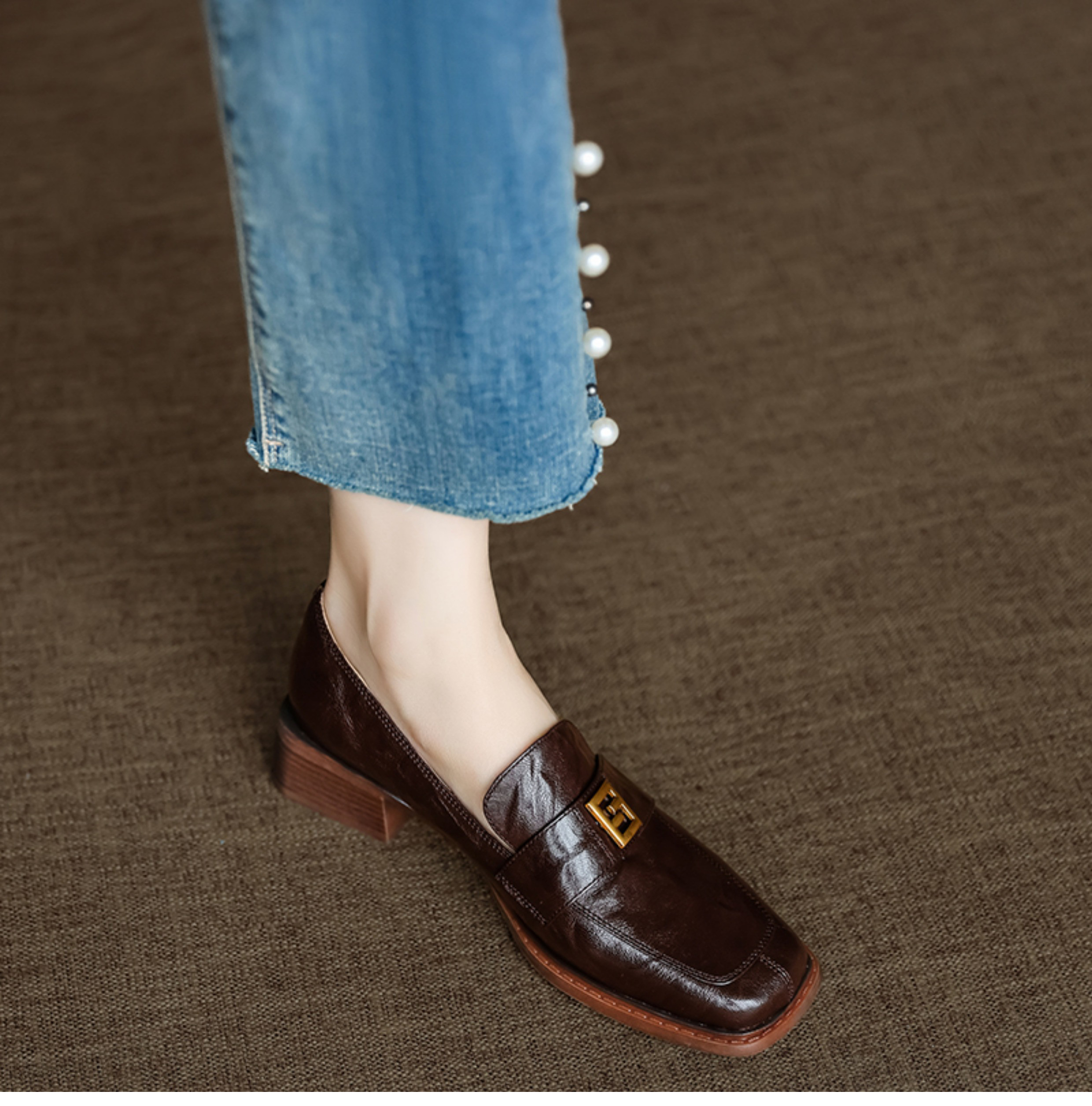 ローファー ヒール スクエアトゥ 大人 シューズ パンプス 通学 通勤 シンプル かっこいい スーツ オフィス 年末年始