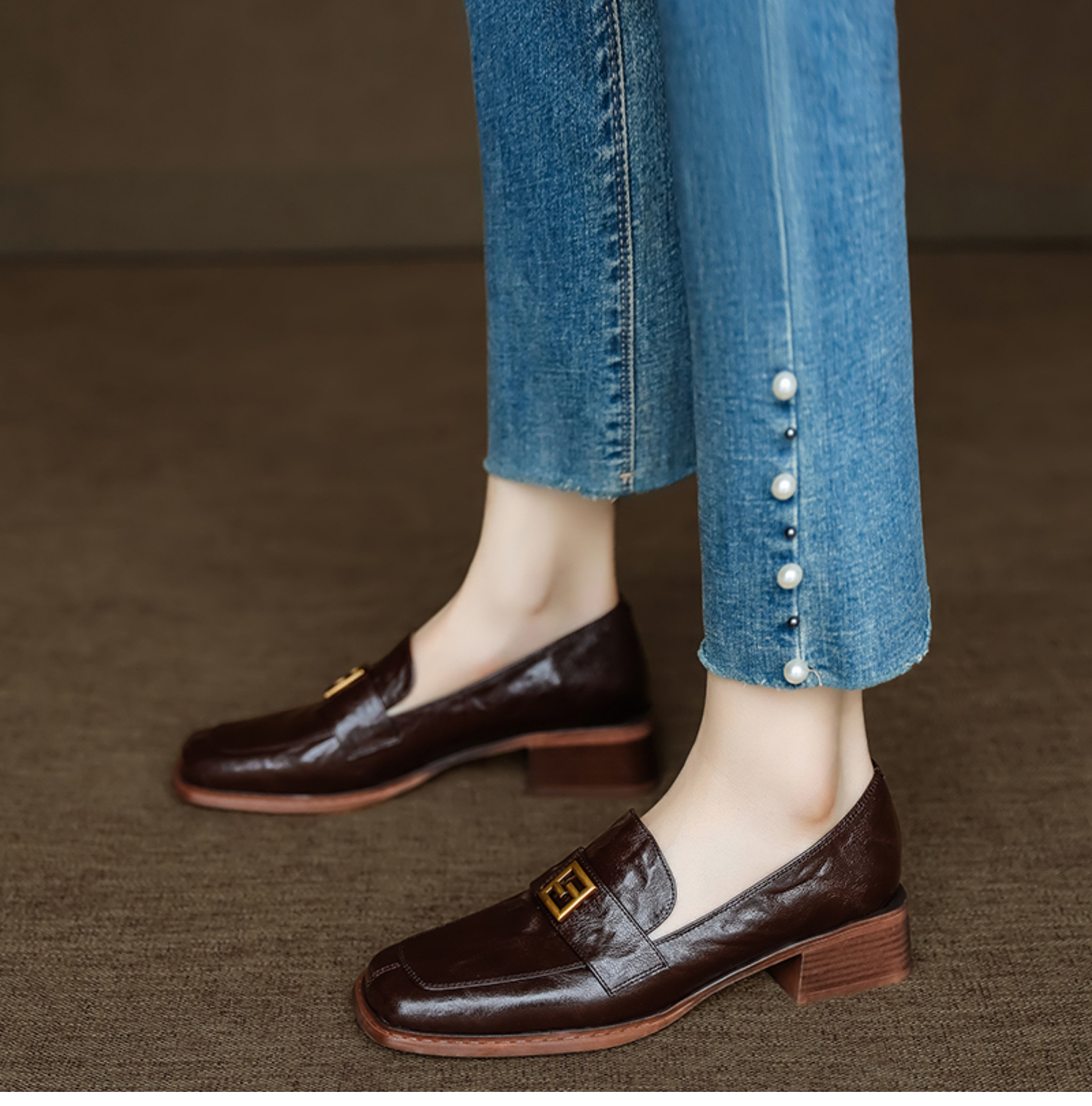 ローファー ヒール スクエアトゥ 大人 シューズ パンプス 通学 通勤 シンプル かっこいい スーツ オフィス 年末年始