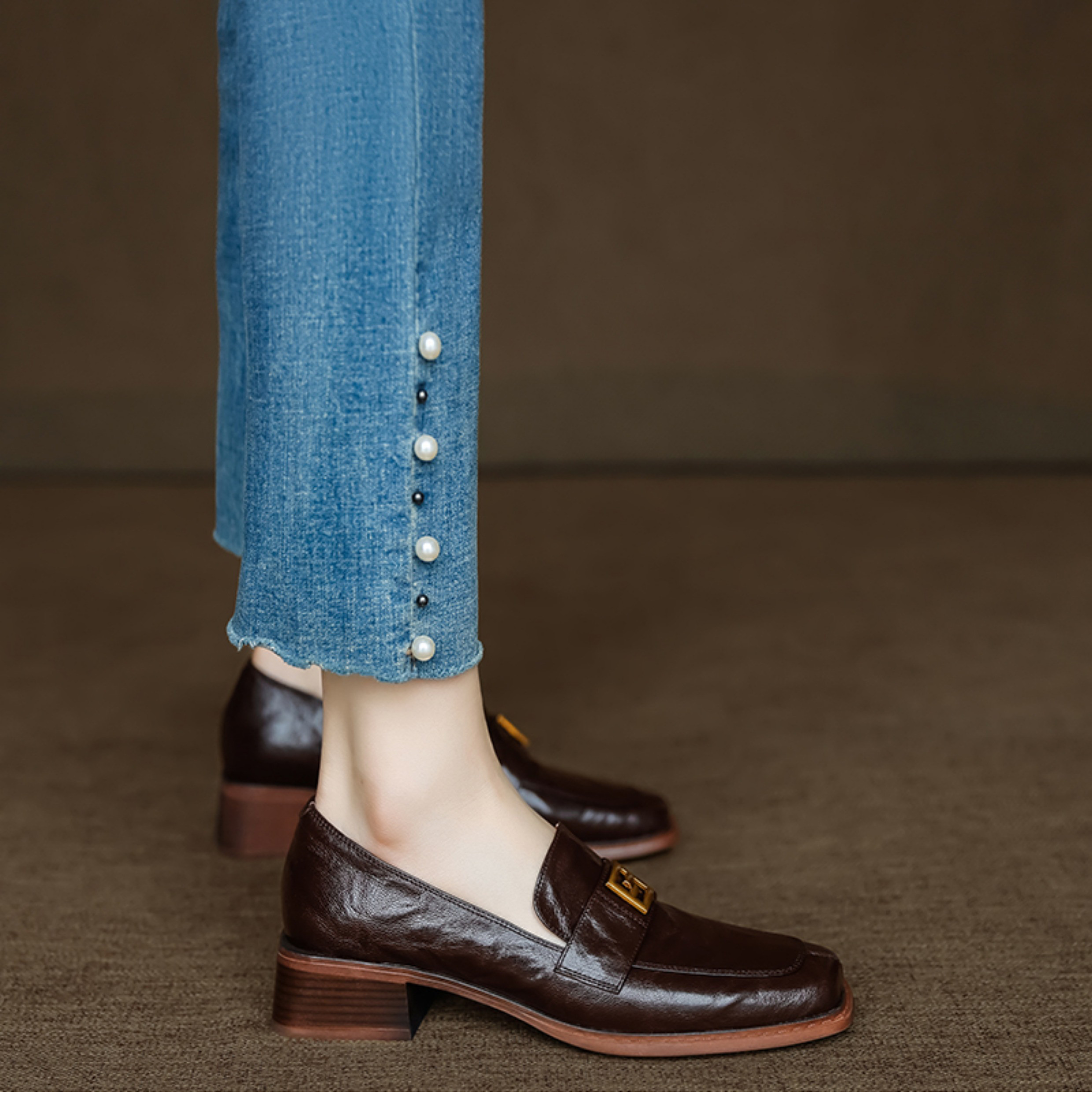 ローファー ヒール スクエアトゥ 大人 シューズ パンプス 通学 通勤 シンプル かっこいい スーツ オフィス 年末年始