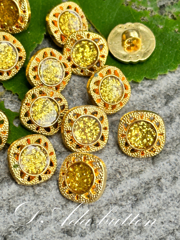 rM160【15mm 8pcs】閃亮琺瑯 vintage gold buttons 第5張的照片