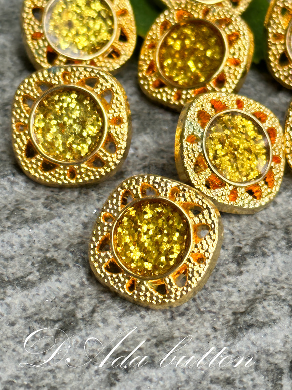 rM160【15mm 8pcs】閃亮琺瑯 vintage gold buttons 第3張的照片