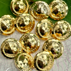 rM155【21mm 6pcs】閃亮金色多切面 vintage gold buttons 第1張的照片