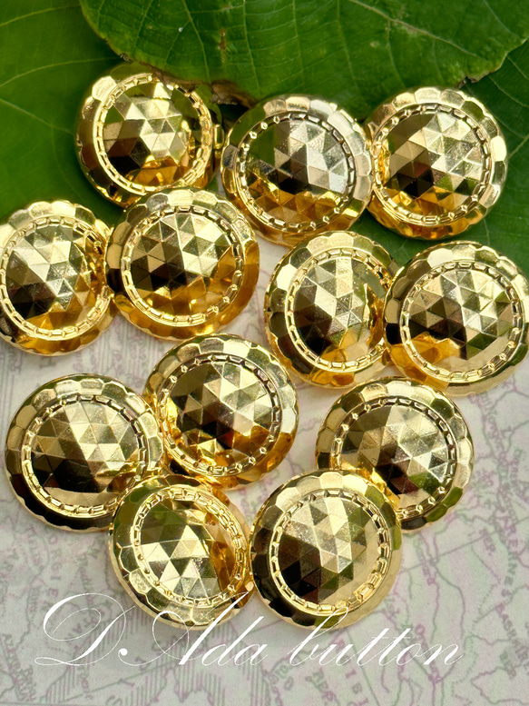 rM155【21mm 6pcs】閃亮金色多切面 vintage gold buttons 第1張的照片