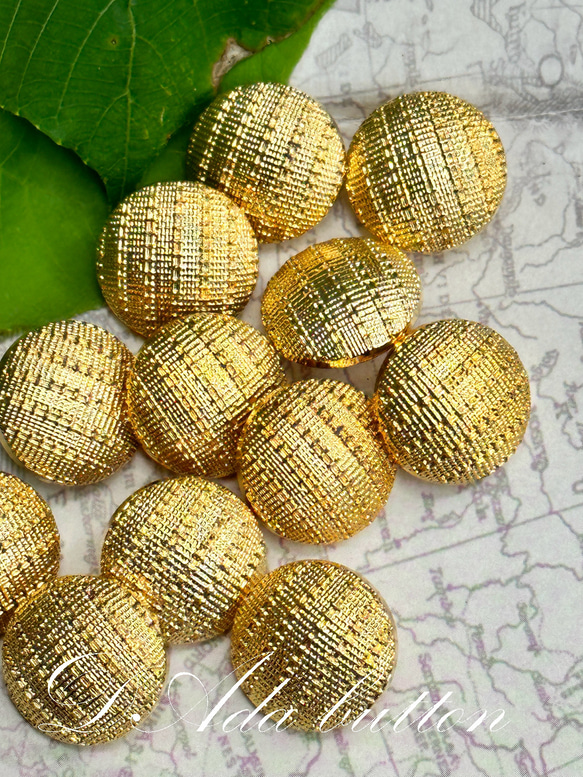 rM154【18mm 6pcs】亮金仿織布風格 vintage gold buttons 第1張的照片