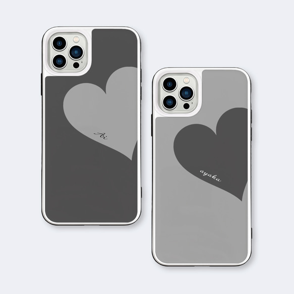 Big Heart♡グレー＆グレー　強化ガラスケース　iPhoneケース 5枚目の画像