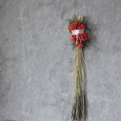 「たわわ/長」古代米と南天のしめ飾り  　　　ドライフラワーリース　しめ縄　正月飾り 8枚目の画像