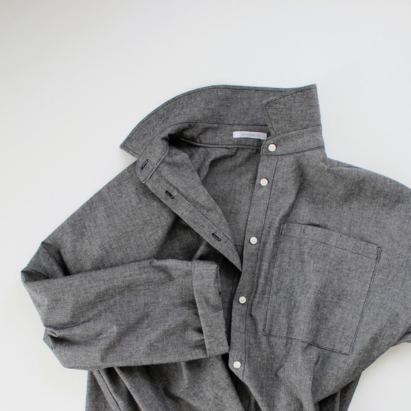 受注生産　シャツジャケットとしても楽しめるナチュラルな雰囲気がかわいいコットンダンガリーシャツ　ブラック 9枚目の画像