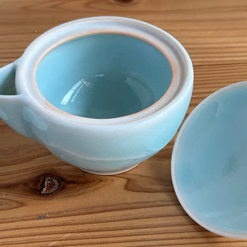 青磁白なみ宝瓶セット 宝瓶 湯冷まし 湯呑2客 京都作家物 ポット