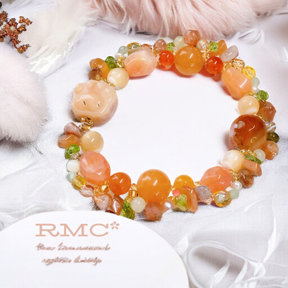 RMC*桜瑪瑙の肉球は夕方お花畑に照らさせれて。 天然石ブレスレット 1枚目の画像