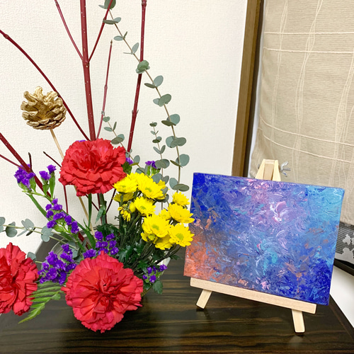 原画 油絵 共存 色彩で表現するアート 抽象画 F0号 ブルー