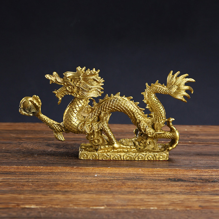 銅製:水波に龍置物