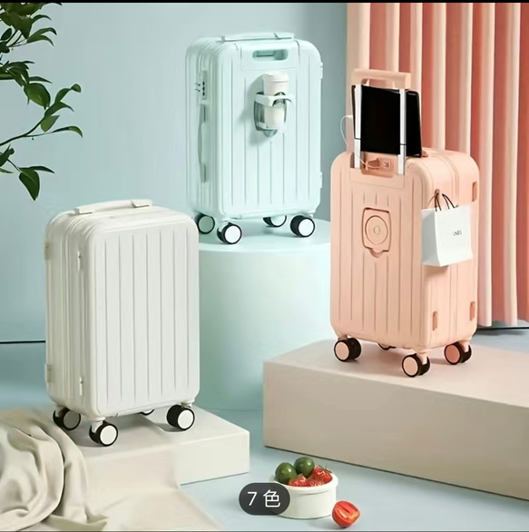 ソリッドカラーのハードサイド旅行荷物ケース、軽量トロリーケース、女性用多用途スーツケース 5枚目の画像