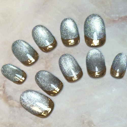 ネイルチップ＊うるうるマグネット根本ミラーフレンチ ネイルチップ