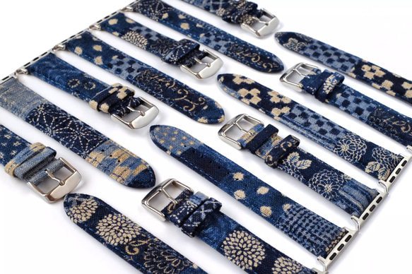 アップルウォッチバンド Apple Watch バンド オリジナルデザイン 手縫い製作 青 高級天然素材 本革 2枚目の画像