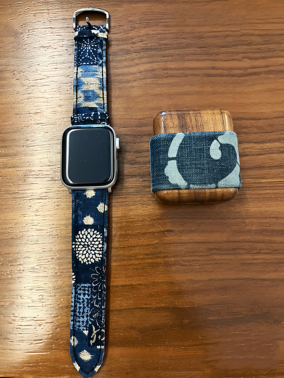アップルウォッチバンド Apple Watch バンド オリジナルデザイン 手縫い製作 青 高級天然素材 本革 3枚目の画像