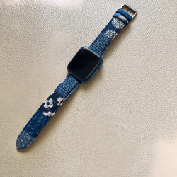 アップルウォッチバンド Apple Watch バンド オリジナルデザイン 手縫い製作 青 高級天然素材 本革 1枚目の画像