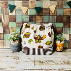 アメリカン ☆ハンバーガー レッスンバッグ ハンドメイド ☆新作☆ アメカジ風 ハンバーガー チーズハンバーガー レッスン