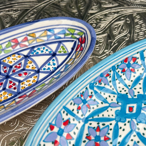 チュニジア・ナブールの陶器 19cmオバール皿 2枚セット テンション