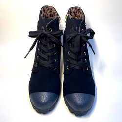 美腿雙色側拉鍊靴（黑色x黑色亮片等）22.5cm~25.0cm 第3張的照片
