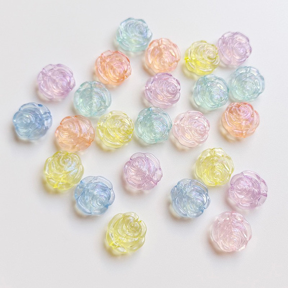 【50個/混色/14x5mm】縦穴 立体バラ　両面薔薇模様　ビーズ　ハンドメイドパーツ　k/フラワー 4枚目の画像